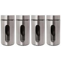 Kit 4 Pote Inox Visor Vítreo Fechamento Hermético 1,3 Litros