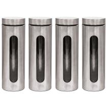 Kit 4 Pote Inox Visor Vítreo Fechamento Hermético 1,8 Litros