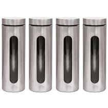 Kit 4 Pote Inox Visor Vítreo Fechamento Hermético 1,8 Litros