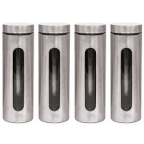 Kit 4 Pote Inox Visor Vítreo Fechamento Hermético 1,8 Litros