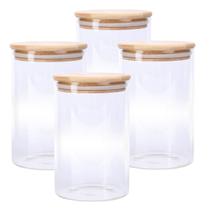 Kit 4 Pote Mantimento Vidro Borossilicato Hermético Tampa Bambu Tempero 700ml