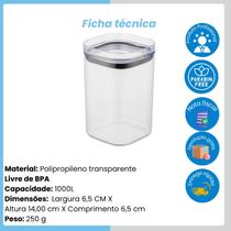 Kit 4 Pote Organizador Hermético 1000ML Transparente UZ Vedação Total Pote Cozinha Compacto