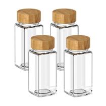 Kit 4 Pote Organizador Porta Temperos Condimentos Vidro Tampa Dosadora Cozinha 125ml Ou Bambu
