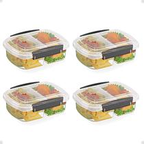 Kit 4 Pote Para Alimentos 2 Divisões C Travas Laterais 600ML