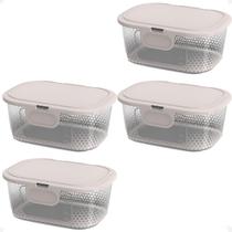 Kit 4 Pote Para Alimentos Com Tampa Fixa 1L Transp. Bpa Free