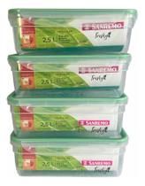 Kit 4 Pote Plástico Com Travas Hermético 2,5l Freshy Sanremo