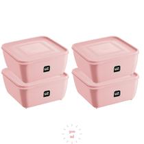 Kit 4 Pote Plastico Rosa Quadrado 500ml Gourmet Fit