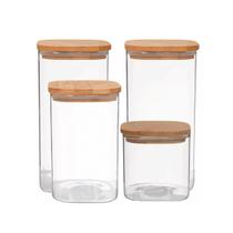 Kit 4 Pote Porta Mantimento Vidro Borosilicato Tampa Bambu Hermetico Resistente