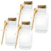 Kit 4 Pote Porta Tempero Redondo Vidro com Colher de Bambu e Tampa Rolha 100ml
