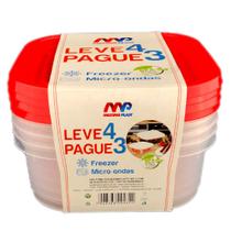 Kit 4 Pote Quadrado Plástico 1050ml Transparente com Tampa Colorida Fundo Jateado Livre de BPA Kit 4 Pote Quadrado Plástico 1050ml Transparente com Tampa Colorida Fundo Jateado Livre de BPA