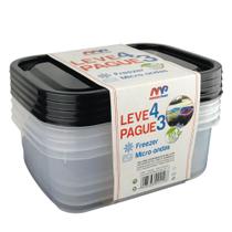 Kit 4 Pote Quadrado Plástico 1500ml Transparente com Tampa Colorida Alta Qualidade Reforçado Livre de BPA