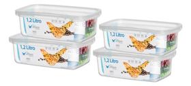 Kit 4 Pote Retangular Alimento 1,2l Armazenamento Bpa Free Kit 4 Pote Retangular Alimento 1,2l Armazenamento Bpa Free