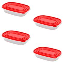 Kit 4 Pote Retangular Plástico 950ml Transparente com Tampa Colorida Fundo Jateado Para Frios Máxima Plast