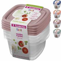 Kit 4 Pote Sanremo Quadrado 360ml Vai Freezer Microondas Potinho Congelar Alimentos Vasilha Plástica