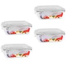 Kit 4 Pote Tampa Hermetica Retangular Vidro 1520ml Multiuso