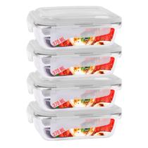 Kit 4 Pote Tampa Hermetica Retangular Vidro 370ml Multiuso