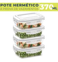 Kit 4 Pote Vidro Hermético 370ML Tampa Plástica Vedação BPA FREE