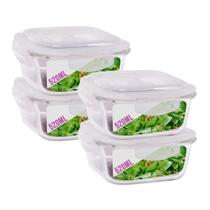 Kit 4 Pote Vidro Hermético Mantimento Tampa 4 Travas 520ml