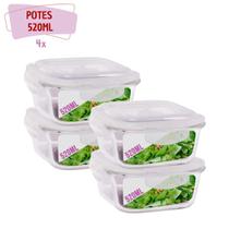 kit 4 Pote Vidro Hermético Marmita Mantimento Tampa 520ml