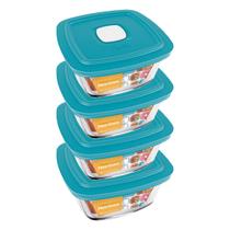 kit 4 Pote Vidro Quadrado Facilita Com Tampa 300ml Marinex