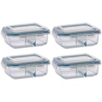 Kit 4 Pote Vidro Retangular Divisória Tampa Hermética 1040ml Kit 4 Pote Vidro Retangular Divisória Tampa Hermética 1040ml