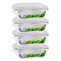 Kit 4 Pote Vidro Tampa Silicone Hermetica Retangular 370ml Kit 4 Pote Vidro Tampa Silicone Hermetica Retangular 370ml