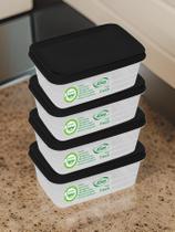 Kit 4 Potes 250ml Tampa Preta 11cm Empilhável Lava-Louça Quadrado Tampa Trava Vedação Conserva Mantimento Frutas Cereal
