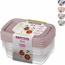 Kit 4 Potes 280ml Retangular Plástico Vai Microondas Freezer BPA Free