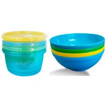 Kit 4 Potes + 4 Pratos Bowl Alimentação Infantil Menino S.B.