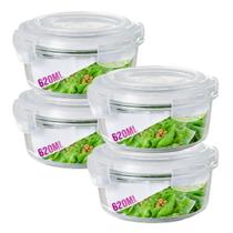 Kit 4 Potes 620ml de Vidro Marmita Não Vaza Tampa Hermético