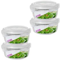 Kit 4 Potes 620ml de Vidro Marmita Não Vaza Tampa Hermético