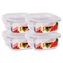 Kit 4 Potes 800ml de Vidro Marmita Tampa Hermetico Não Vaza