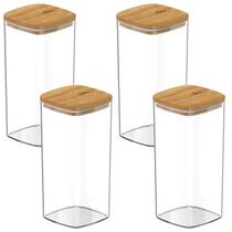 Kit 4 Potes Acrilico Tampa Bambu Hermetico 340ml Mantimentos