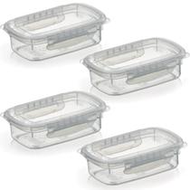Kit 4 Potes Alimentos 500 ML Com Tampa e Travas Transparente Kit 4 Potes Alimentos 500 ML Com Tampa e Travas Transparente