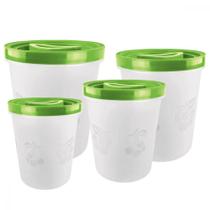 Kit 4 Potes Altos Plásticos Fosco Porta Mantimentos Copos com Tampa Pote Redondo Organizador Alimentos Bebidas Resistente