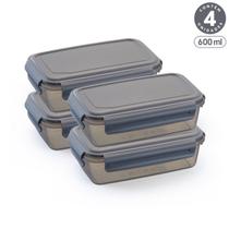Kit 4 Potes Baixos Marmita SlimLock 600ml Plástico com Travas Translúcido Resistente Kit 4 Potes Baixos Marmita SlimLock 600ml Plástico com Travas Translúcido Resistente