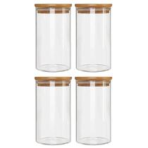 Kit 4 Potes Borossilicato Hermético Tampa Bambu 1100Ml Class