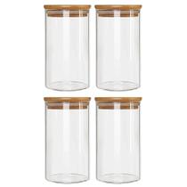 Kit 4 Potes Borossilicato Hermético Tampa Bambu 800ml Class