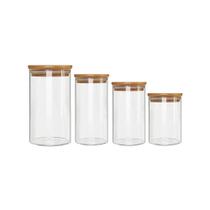Kit 4 Potes Borossilicato Hermético Tampa Bambu Class Home