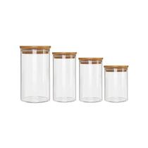 Kit 4 Potes Borossilicato Hermético Tampa Bambu Class Home