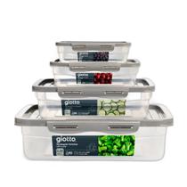 Kit 4 Potes Com Tampa e Trava 270ml, 460ml, 1,1L e 2,25L Baixo Cinza Kit 4 Potes Com Tampa e Trava 270ml, 460ml, 1,1L e 2,25L Baixo Cinza