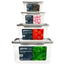 Kit 4 Potes Com Tampa e Trava 500ml, 900ml, 2,2L e 4,4L Cinza Kit 4 Potes Com Tampa e Trava 500ml, 900ml, 2,2L e 4,4L Cinza