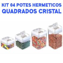Kit 4 Potes Com Tampa Herméticos Quadrado Acrílico