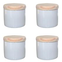 Kit 4 Potes de Porcelana para Condimentos e Mantimentos com Tampa de Pinus - 200ml Kit 4 Potes de Porcelana para Condimentos e Mantimentos com Tampa de Pinus - 200ml