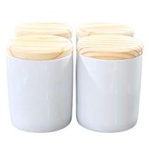 Kit 4 Potes de Porcelana para Uso Geral com Tampa de Pinus - 200ml Kit 4 Potes de Porcelana para Uso Geral com Tampa de Pinus - 200ml