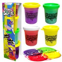 Kit 4 Potes de Slime Infantil Crazy 4 Cores Não Tóxico Macio Ideal para Brincar e Presentear