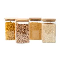 Kit 4 potes de vidro 1,1L tampa de bambu herméticos quadrado - Tüd Kit 4 potes de vidro 1,1L tampa de bambu herméticos quadrado - Tüd