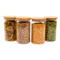 Kit 4 potes de vidro 1,1L tampa de bambu herméticos redondos - Tüd Kit 4 potes de vidro 1,1L tampa de bambu herméticos redondos - Tüd