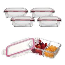 Kit 4 Potes de Vidro 1430ml Divisória Hermético Marmita Fit Quadrada Com Trava