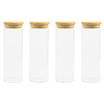 Kit 4 Potes de Vidro 550ml com Tampa de Bambu Hermética Mantimentos Grãos Café Organizador Cozinha Kit 4 Potes de Vidro 550ml com Tampa de Bambu Hermética Mantimentos Grãos Café Organizador Cozinha